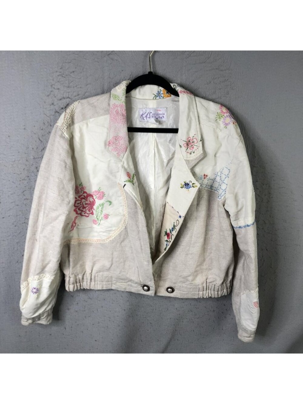 KAS Originals Jacket Womens M Beige Embroidered Linen Granny Core Victorian